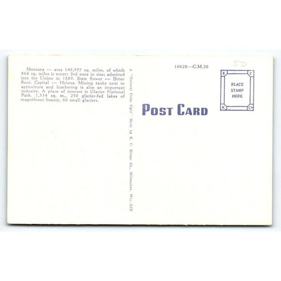 Greetings From Montana Deer Hunter Copper Factory Ram Postcard Map Linen Kropp - Picture 2 of 2